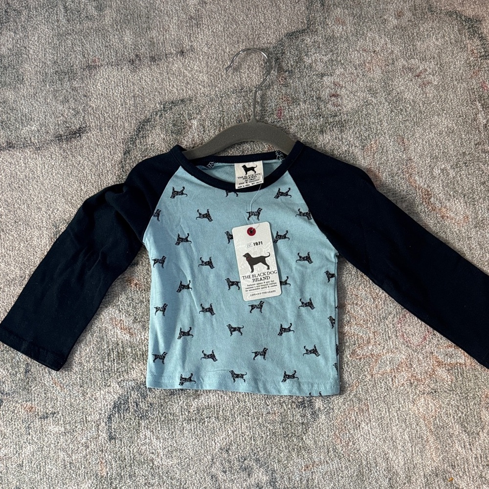 The Black Dog Kids Long Sleeve Baby Tee - Blue and Black